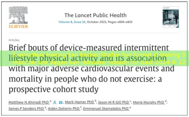 5 minutters trening kan brukes!Studier har funnet at trening 5 minutter om dagen kan redusere risikoen for død!